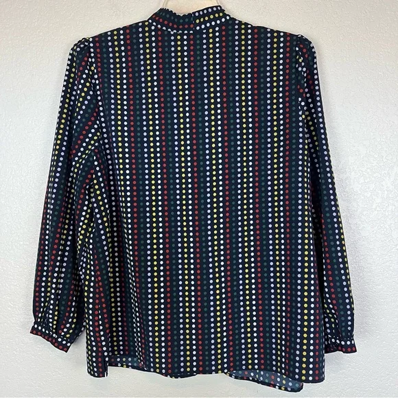 Eloquii Tie Neck Blue Multi Color Polka Dot Retro Career Office Blouse Size 16 - Picture 8 of 12
